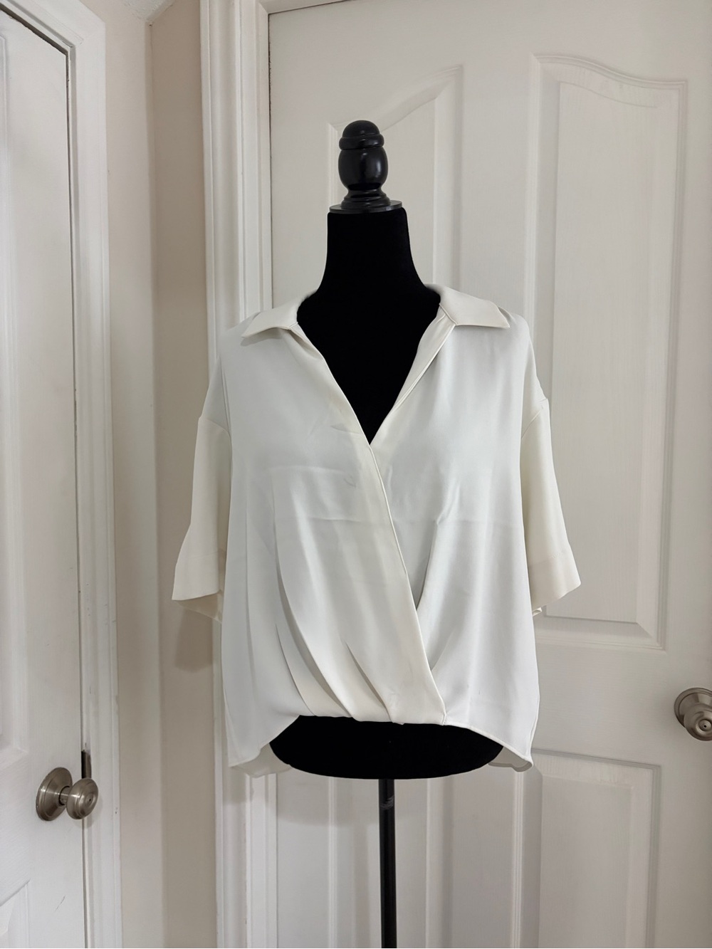Calvin Klein Cream Surplice Collar Blouse